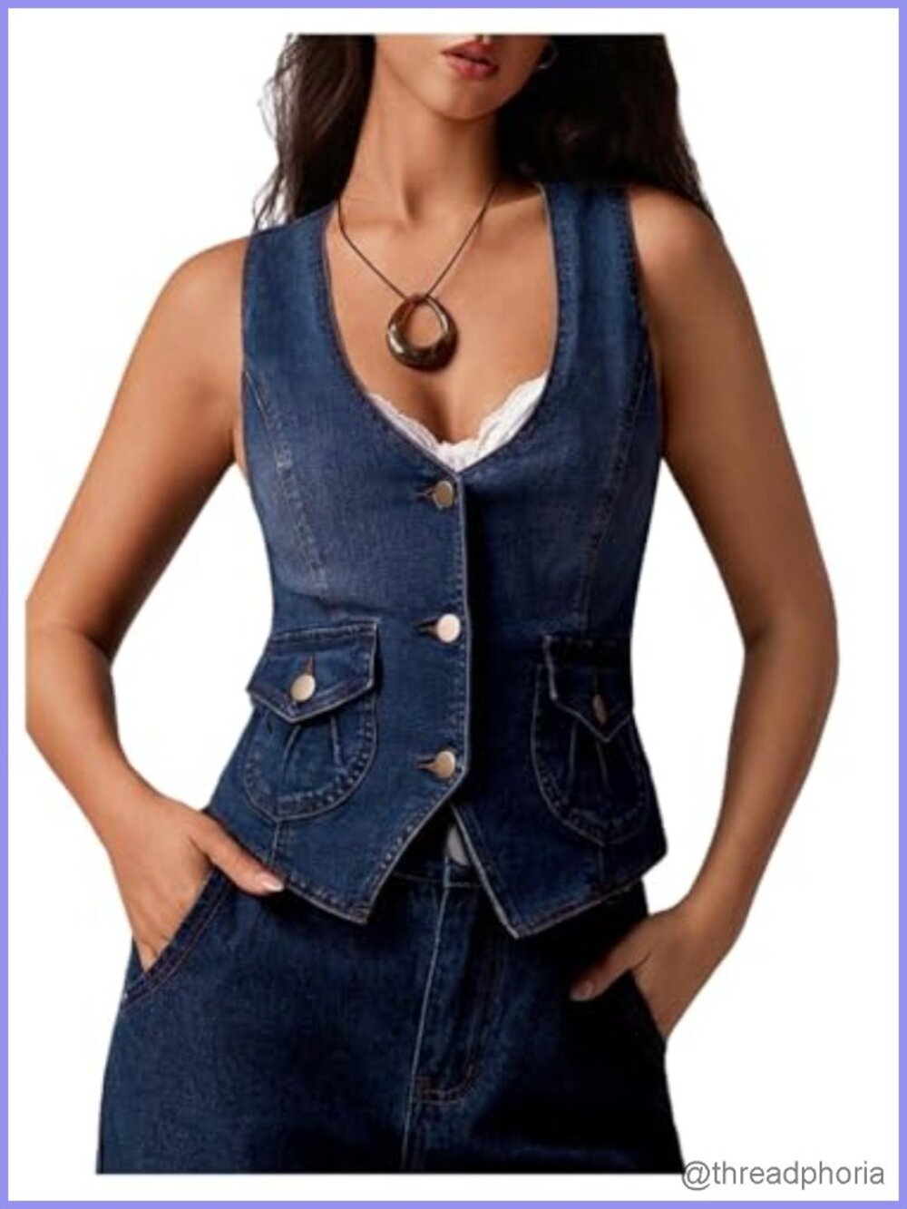 Women's Denim Vest Button Down V Neck Sleeveless Y2K Jean Jacket